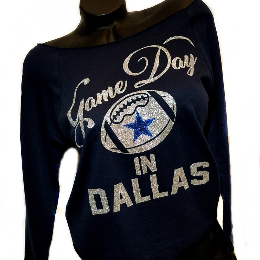 Game Day In Dallas! Navy Rawedge Light wt. Jersey Top 3/4 Slv. ** SM **